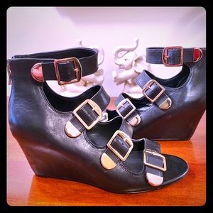 BCBG black leather wedge heel Size 10